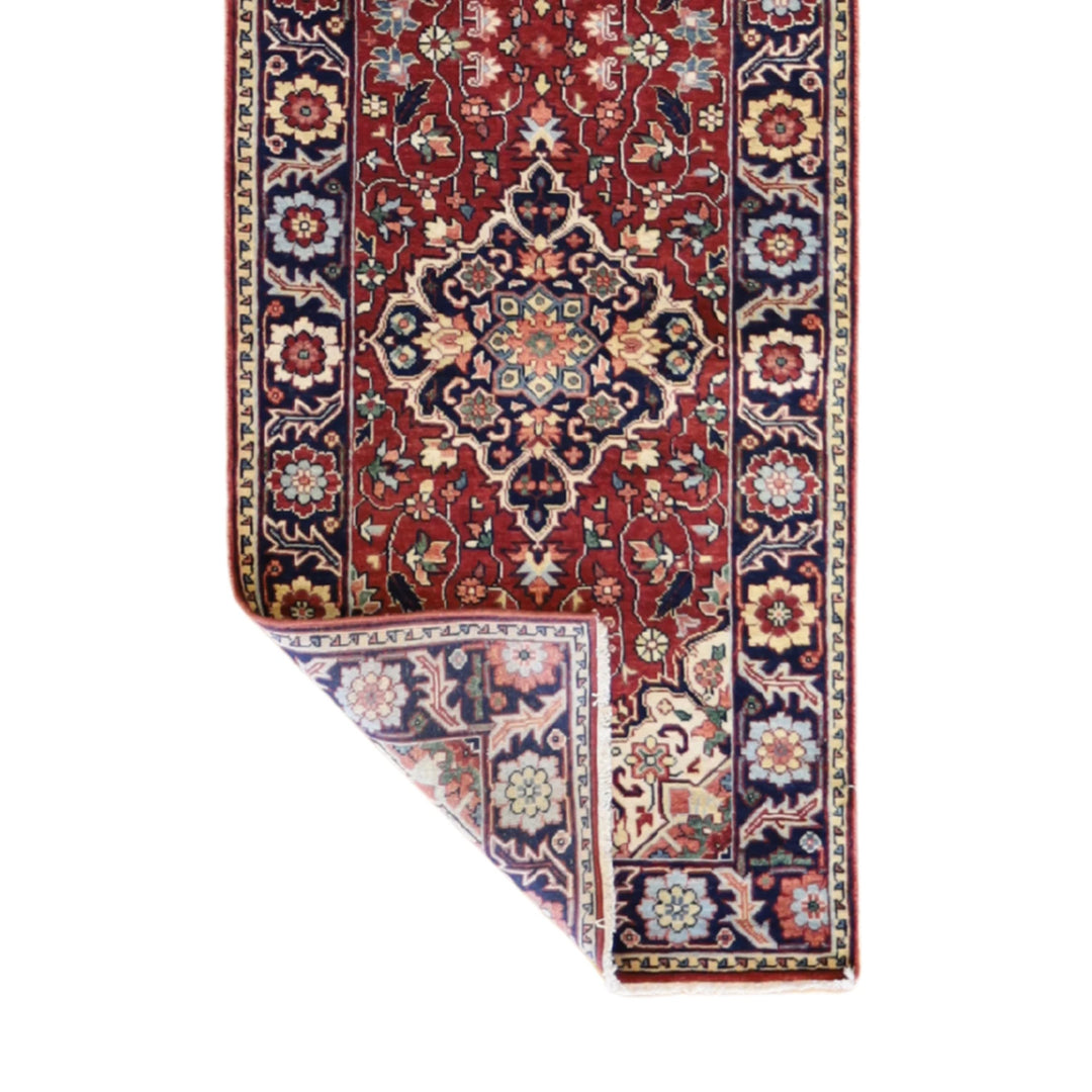 2' 7" x 10' 3" RUST AND NAVY SERAPI GEOMETRIC INDIAN RUG