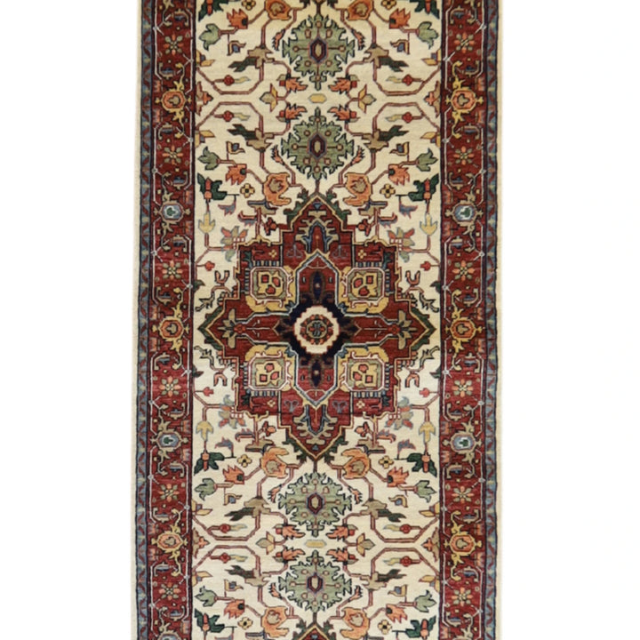 2' 6" x 16' 2" BEIGE AND RUST SERAPI GEOMETRIC INDIAN RUG