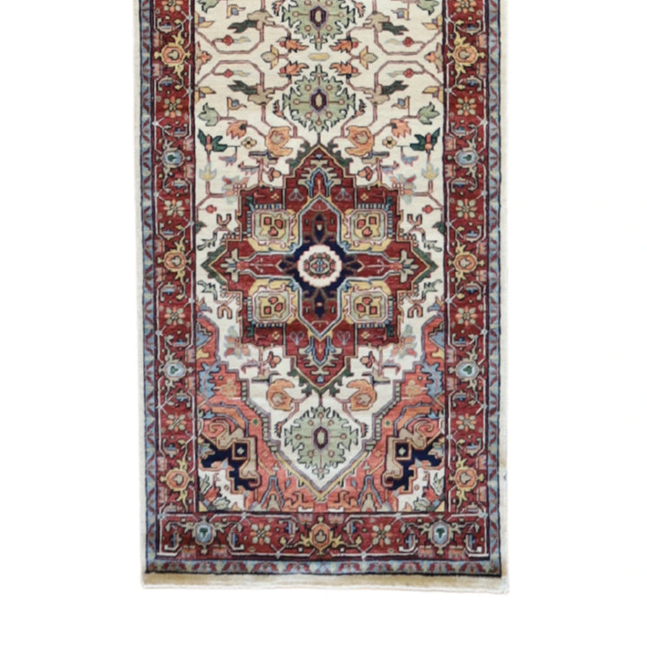 2' 6" x 16' 2" BEIGE AND RUST SERAPI GEOMETRIC INDIAN RUG