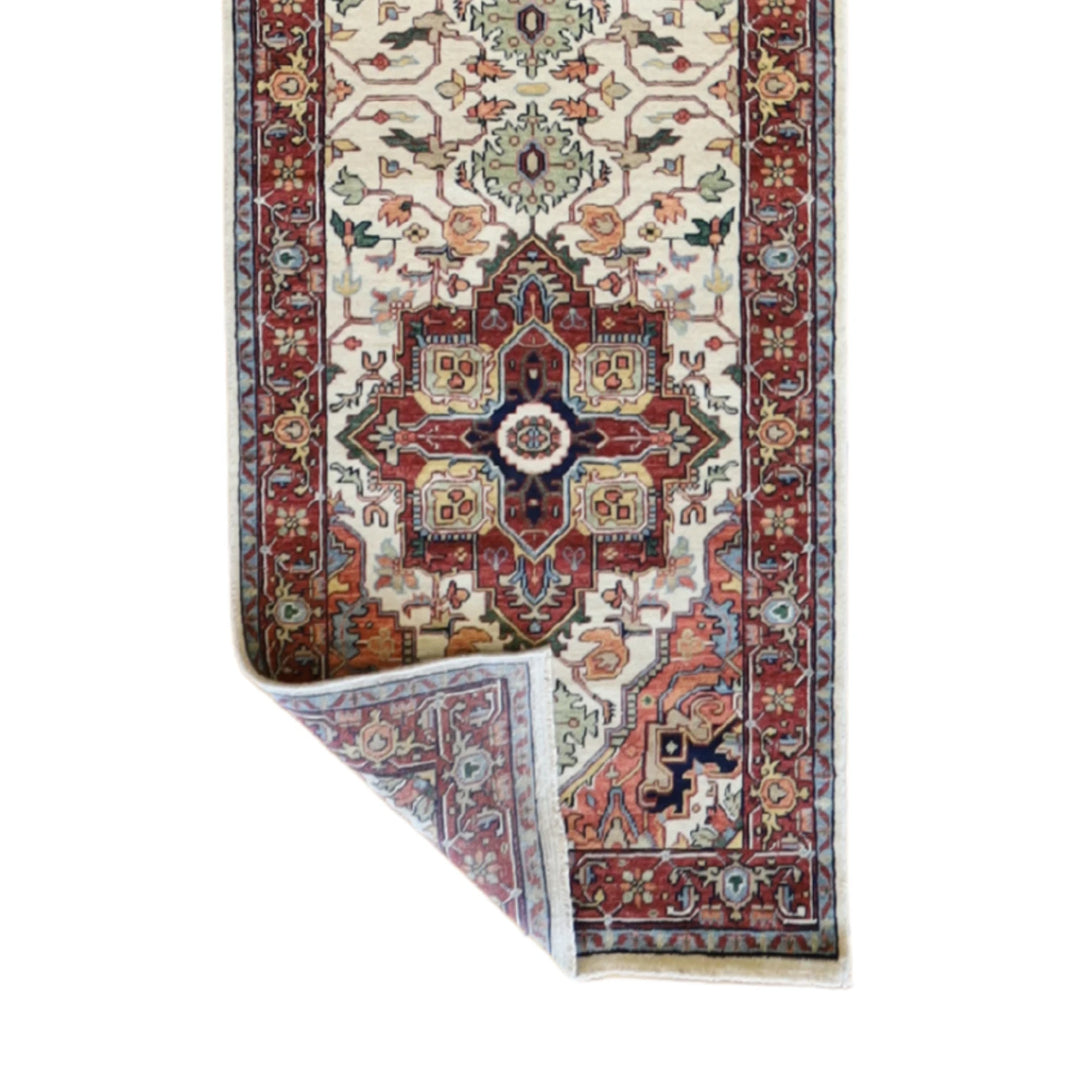 2' 6" x 16' 2" BEIGE AND RUST SERAPI GEOMETRIC INDIAN RUG
