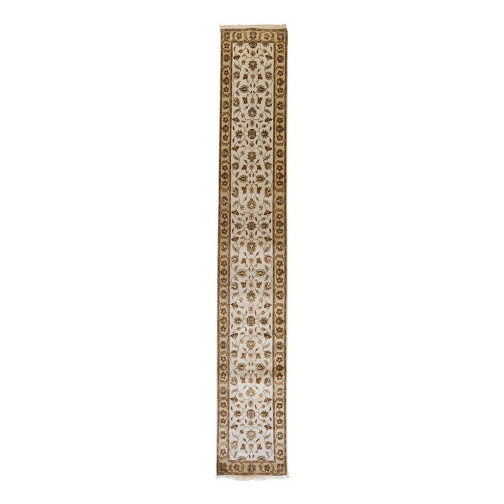 2' 6" x 16' 1" IVORY AND TAN JAIPUR FLORAL INDIAN RUG