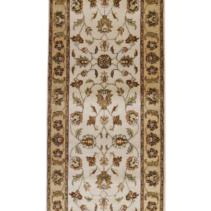 2' 6" x 16' 1" IVORY AND TAN JAIPUR FLORAL INDIAN RUG