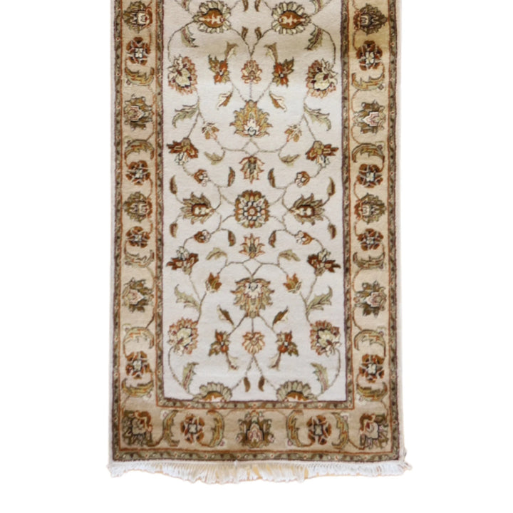 2' 6" x 16' 1" IVORY AND TAN JAIPUR FLORAL INDIAN RUG