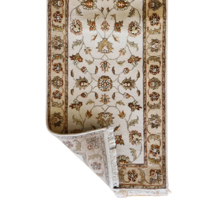 2' 6" x 16' 1" IVORY AND TAN JAIPUR FLORAL INDIAN RUG