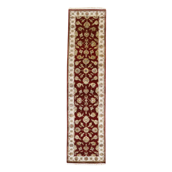 2' 6" x 9' 11" RED AND IVORY JAIPUR FLORAL INDIAN RUG