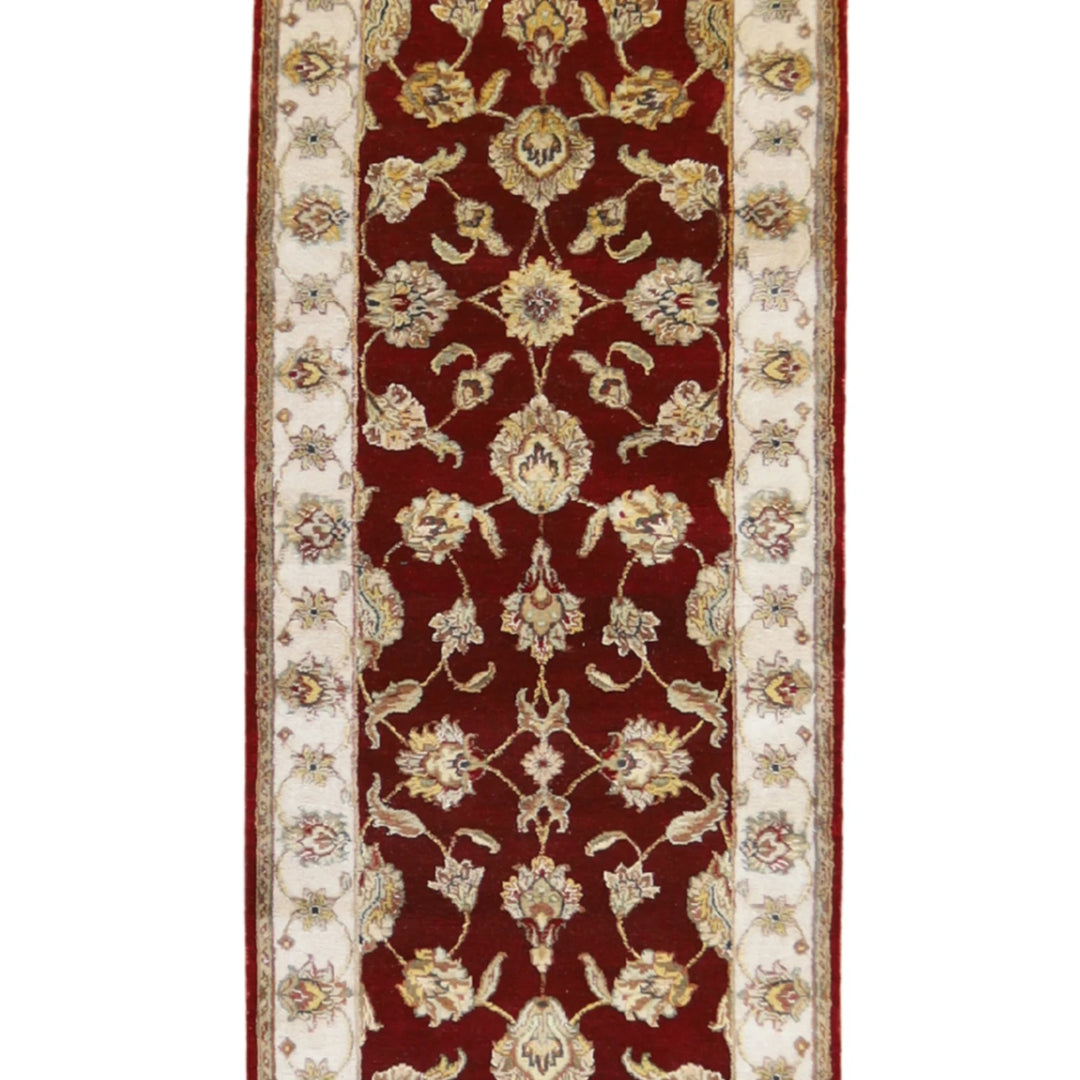 2' 6" x 9' 11" RED AND IVORY JAIPUR FLORAL INDIAN RUG