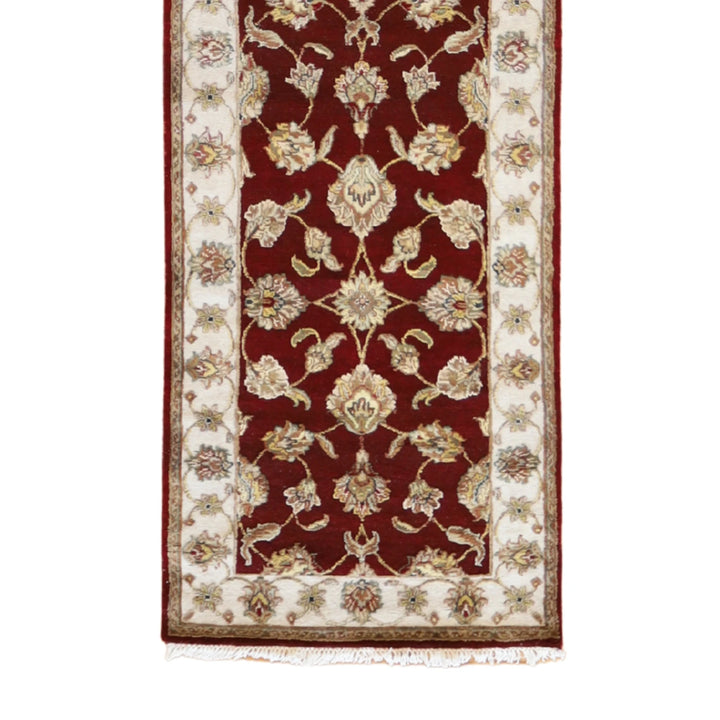 2' 6" x 9' 11" RED AND IVORY JAIPUR FLORAL INDIAN RUG