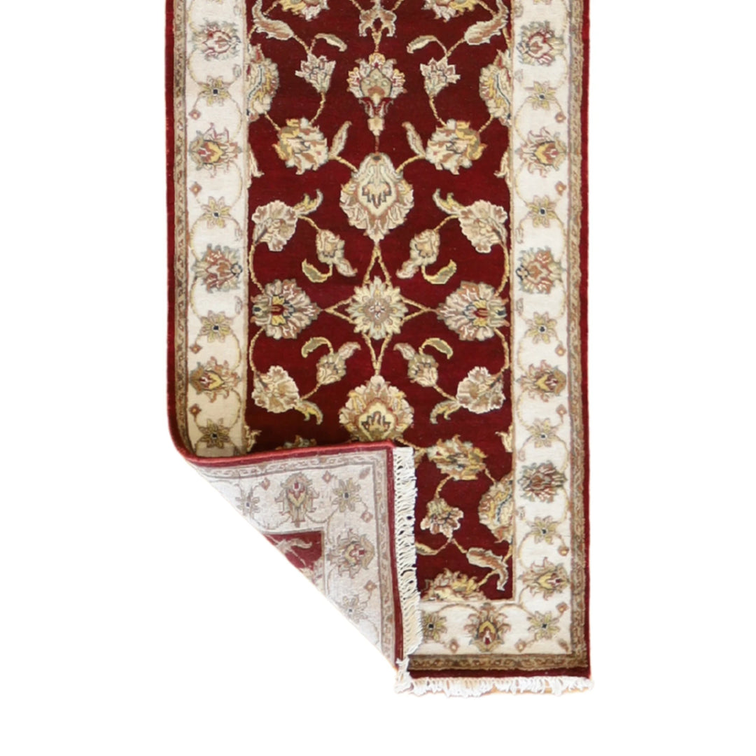 2' 6" x 9' 11" RED AND IVORY JAIPUR FLORAL INDIAN RUG