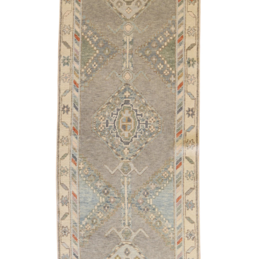 3' 0" x 15' 9" GRAY AND BEIGE OUSHAK GEOMETRIC TURKISH RUG