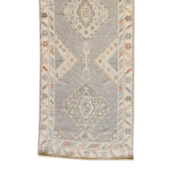 3' 0" x 15' 9" GRAY AND BEIGE OUSHAK GEOMETRIC TURKISH RUG