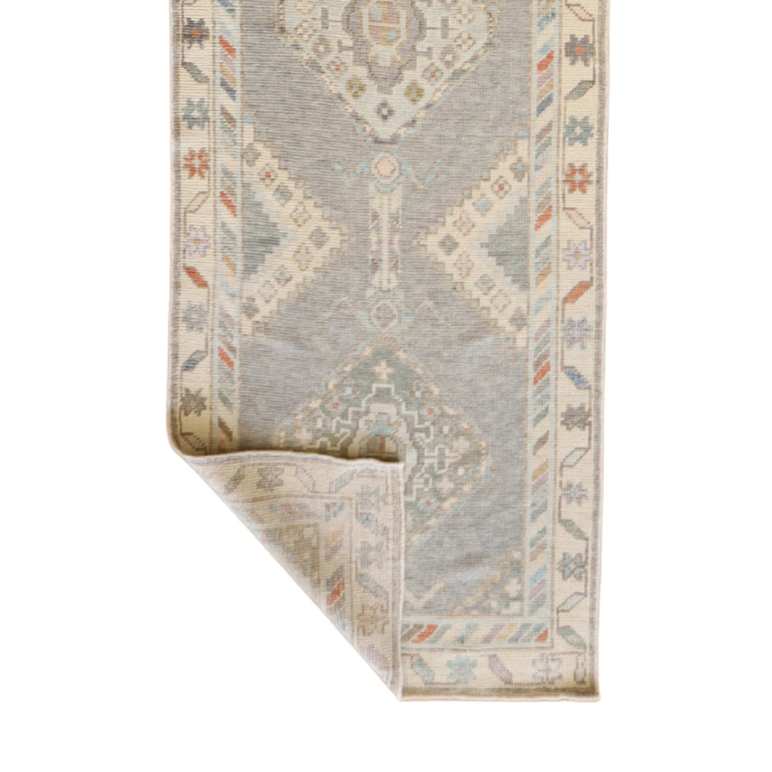 3' 0" x 15' 9" GRAY AND BEIGE OUSHAK GEOMETRIC TURKISH RUG
