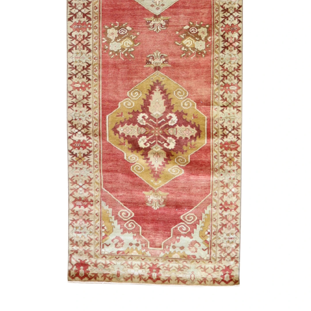 3' 4" x 12' 2" RED AND TAN ANATOLIA GEOMETRIC TURKISH RUG