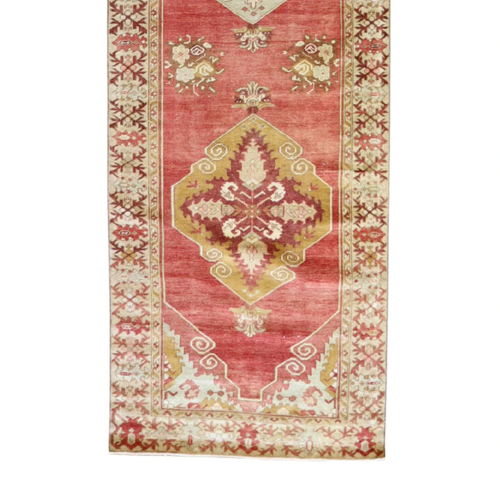 3' 4" x 12' 2" RED AND TAN ANATOLIA GEOMETRIC TURKISH RUG