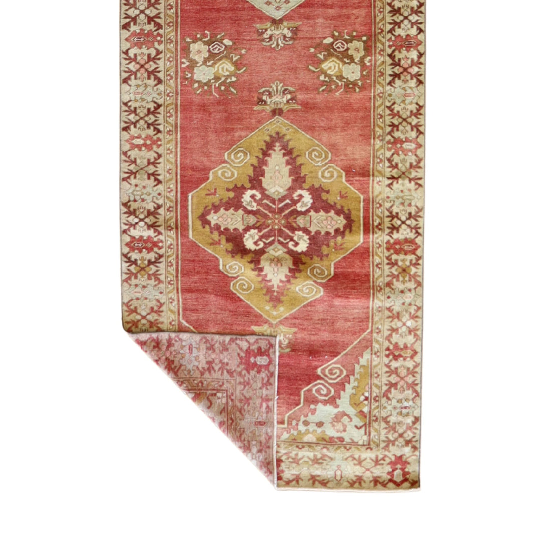 3' 4" x 12' 2" RED AND TAN ANATOLIA GEOMETRIC TURKISH RUG