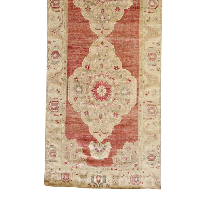 3' 6" x 12' 5" PINK AND IVORY ANATOLIA GEOMETRIC TURKISH RUG