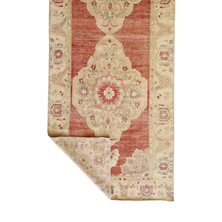 3' 6" x 12' 5" PINK AND IVORY ANATOLIA GEOMETRIC TURKISH RUG