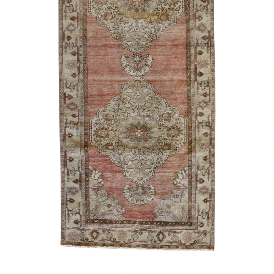 3' 2" x 10' 9" PINK AND BEIGE ANATOLIA GEOMETRIC TURKISH RUG