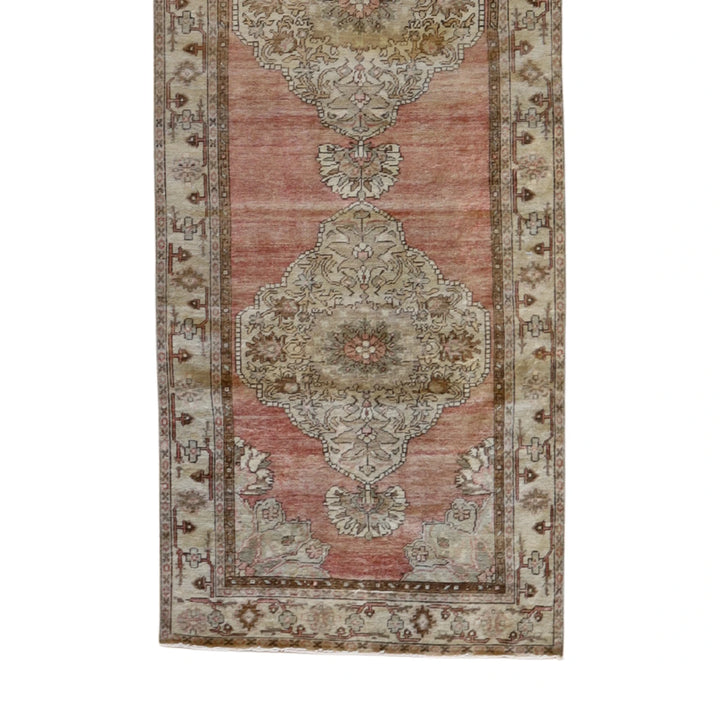 3' 2" x 10' 9" PINK AND BEIGE ANATOLIA GEOMETRIC TURKISH RUG