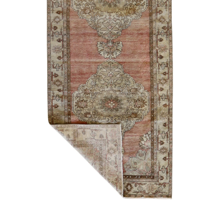 3' 2" x 10' 9" PINK AND BEIGE ANATOLIA GEOMETRIC TURKISH RUG