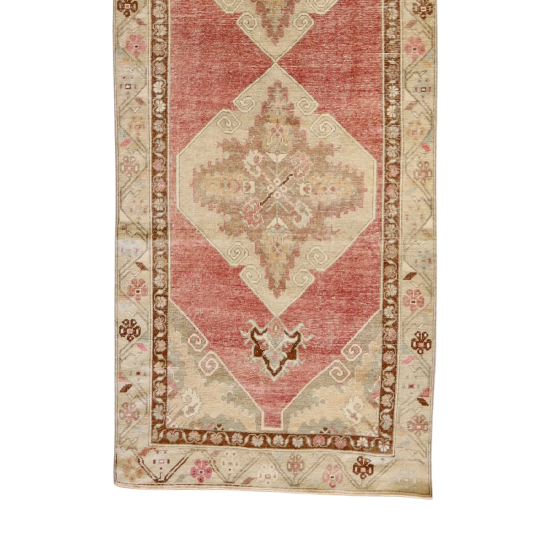 3'4" x 11'3" RED AND BEIGE ANATOLIA GEOMETRIC TURKISH RUG