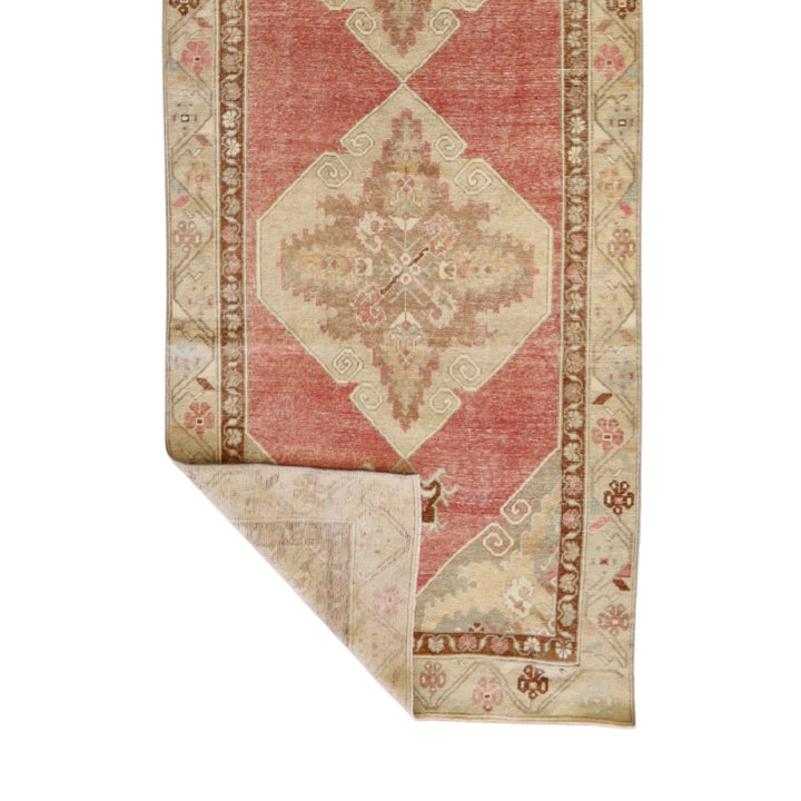 3'4" x 11'3" RED AND BEIGE ANATOLIA GEOMETRIC TURKISH RUG