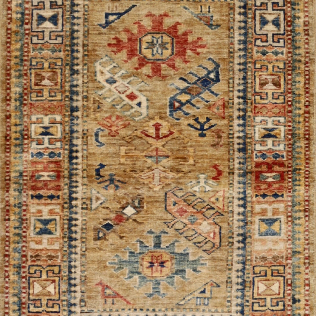 2'3" x 3'1" GOLD AND GOLD KAZAK GEOMETRIC AFGHANI RUG
