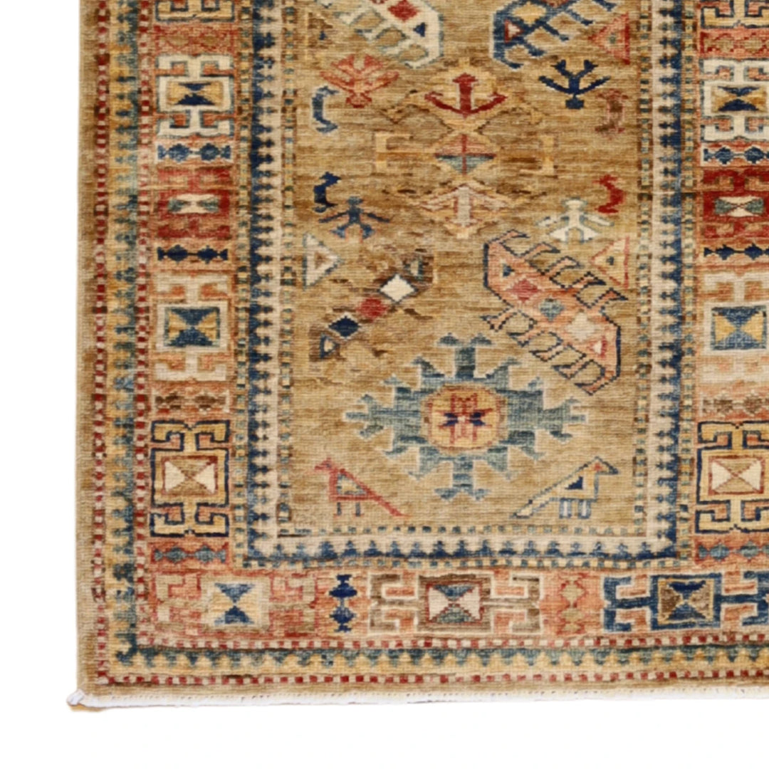 2'3" x 3'1" GOLD AND GOLD KAZAK GEOMETRIC AFGHANI RUG
