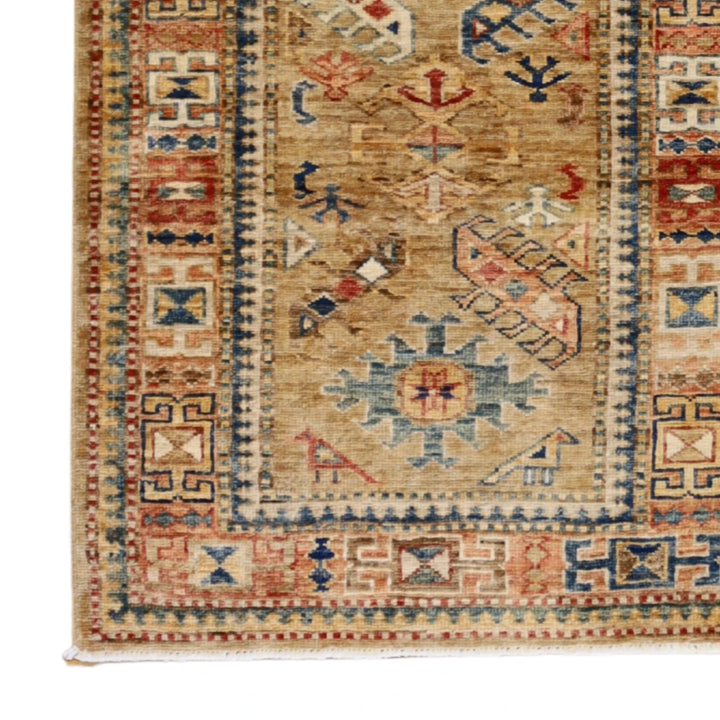 2'3" x 3'1" GOLD AND GOLD KAZAK GEOMETRIC AFGHANI RUG