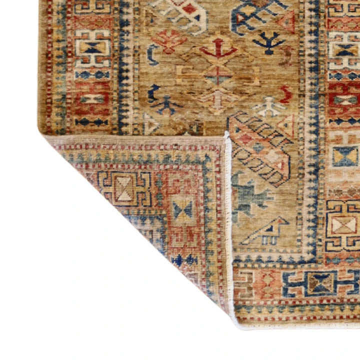 2'3" x 3'1" GOLD AND GOLD KAZAK GEOMETRIC AFGHANI RUG