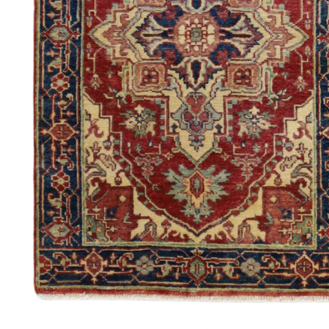 2'1" x 3'2" RED AND BLUE SERAPI GEOMETRIC INDIAN RUG