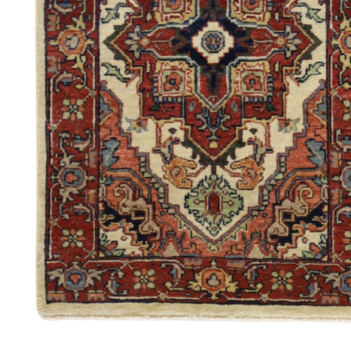 2'0" x 3'1" BEIGE AND RED SERAPI GEOMETRIC INDIAN RUG