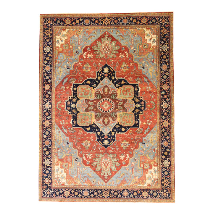 10'   1" x  14'   1" RED AND BLUE SERAPI GEOMETRIC INDIAN RUG