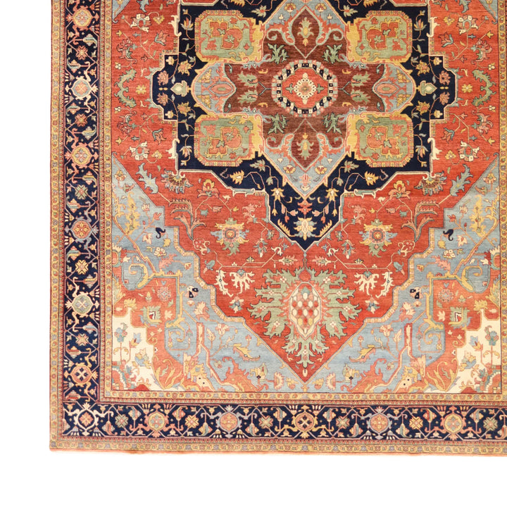 10'   1" x  14'   1" RED AND BLUE SERAPI GEOMETRIC INDIAN RUG