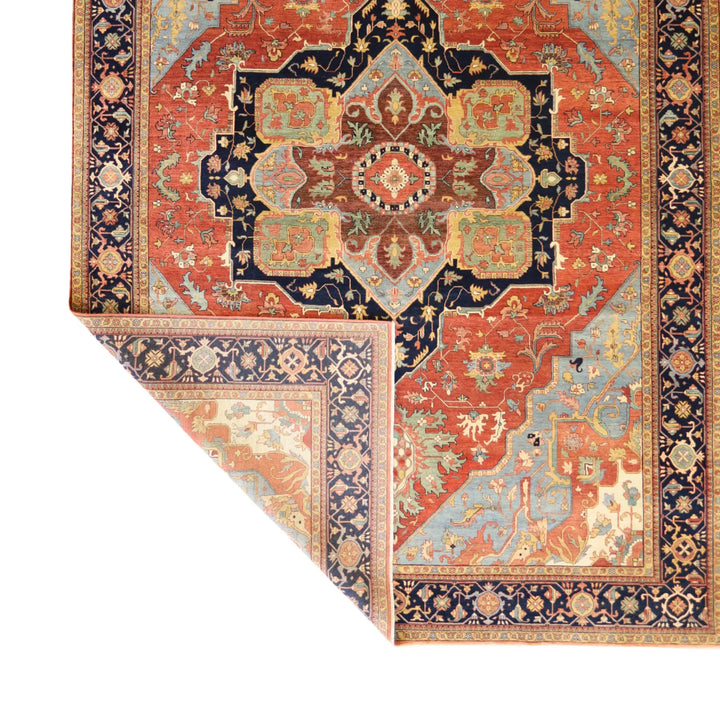 10'   1" x  14'   1" RED AND BLUE SERAPI GEOMETRIC INDIAN RUG
