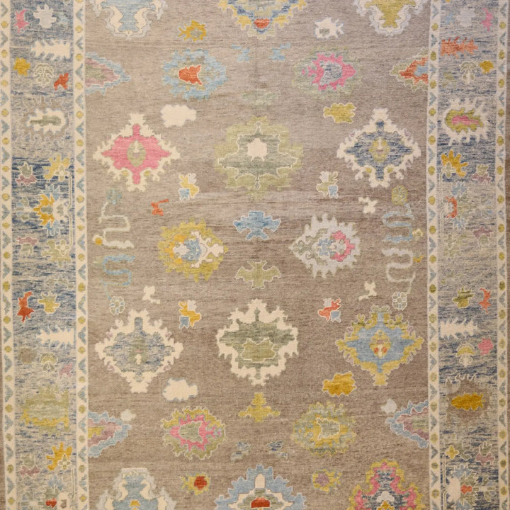 9'1" x 13'2" GRAY AND BLUE OUSHAK GEOMETRIC TURKISH RUG