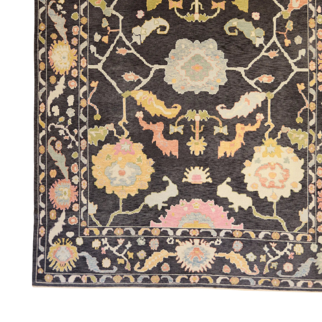 10'   4" x  14'   0" CHARCOAL AND CHARCOAL OUSHAK GEOMETRIC TURKISH RUG