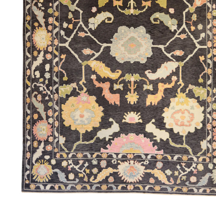 10'   4" x  14'   0" CHARCOAL AND CHARCOAL OUSHAK GEOMETRIC TURKISH RUG