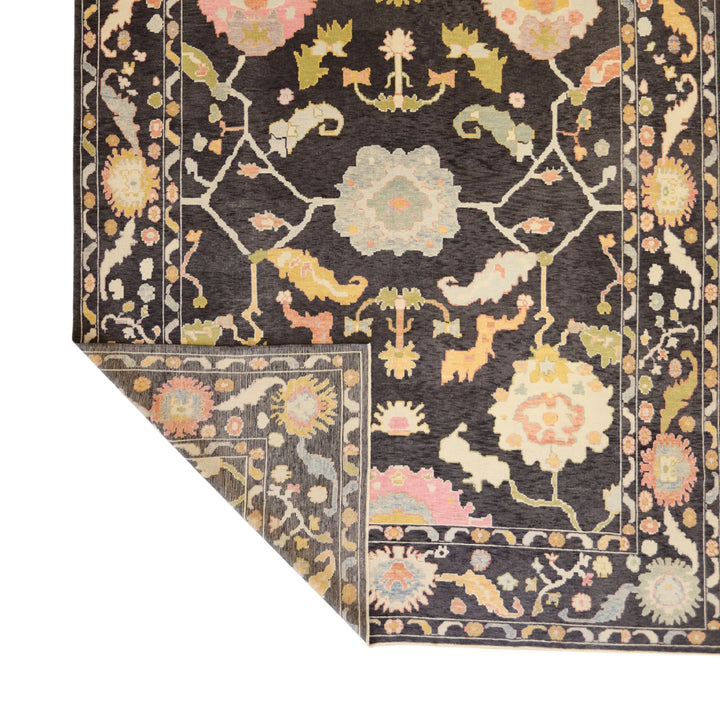 10'   4" x  14'   0" CHARCOAL AND CHARCOAL OUSHAK GEOMETRIC TURKISH RUG