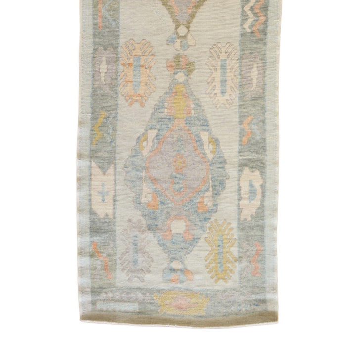 3' 5" x 13' 2" BEIGE AND GRAY OUSHAK GEOMETRIC TURKISH RUG