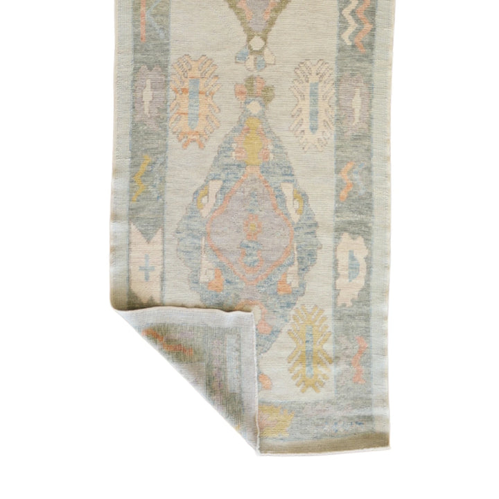 3' 5" x 13' 2" BEIGE AND GRAY OUSHAK GEOMETRIC TURKISH RUG