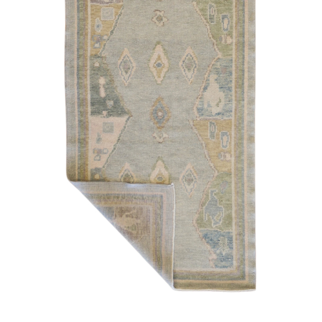 3'0" x 9'8" BLUE AND BEIGE OUSHAK GEOMETRIC TURKISH RUG