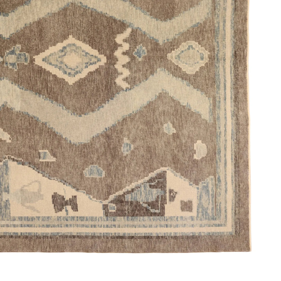 8'1" x 10'7" CHARCOAL AND GRAY OUSHAK TURKISH GEOMETRIC RUG