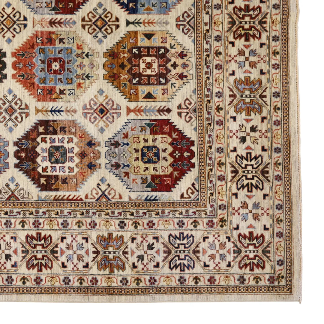 8'7" x 12'1" BEIGE AND BEIGE KAZAK GEOMETRIC PAKISTANI RUG