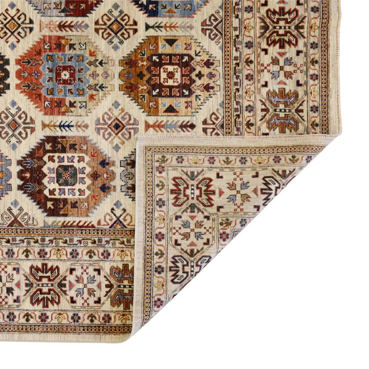 8'7" x 12'1" BEIGE AND BEIGE KAZAK GEOMETRIC PAKISTANI RUG