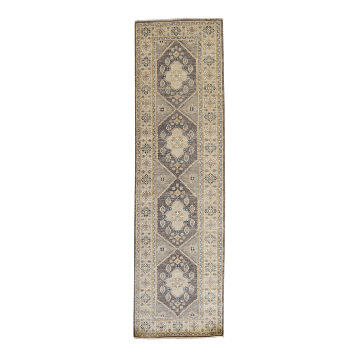 2'9" x 9'9" CHARCOAL AND GRAY PESHAWAR GEOMETRIC PAKISTANI RUG