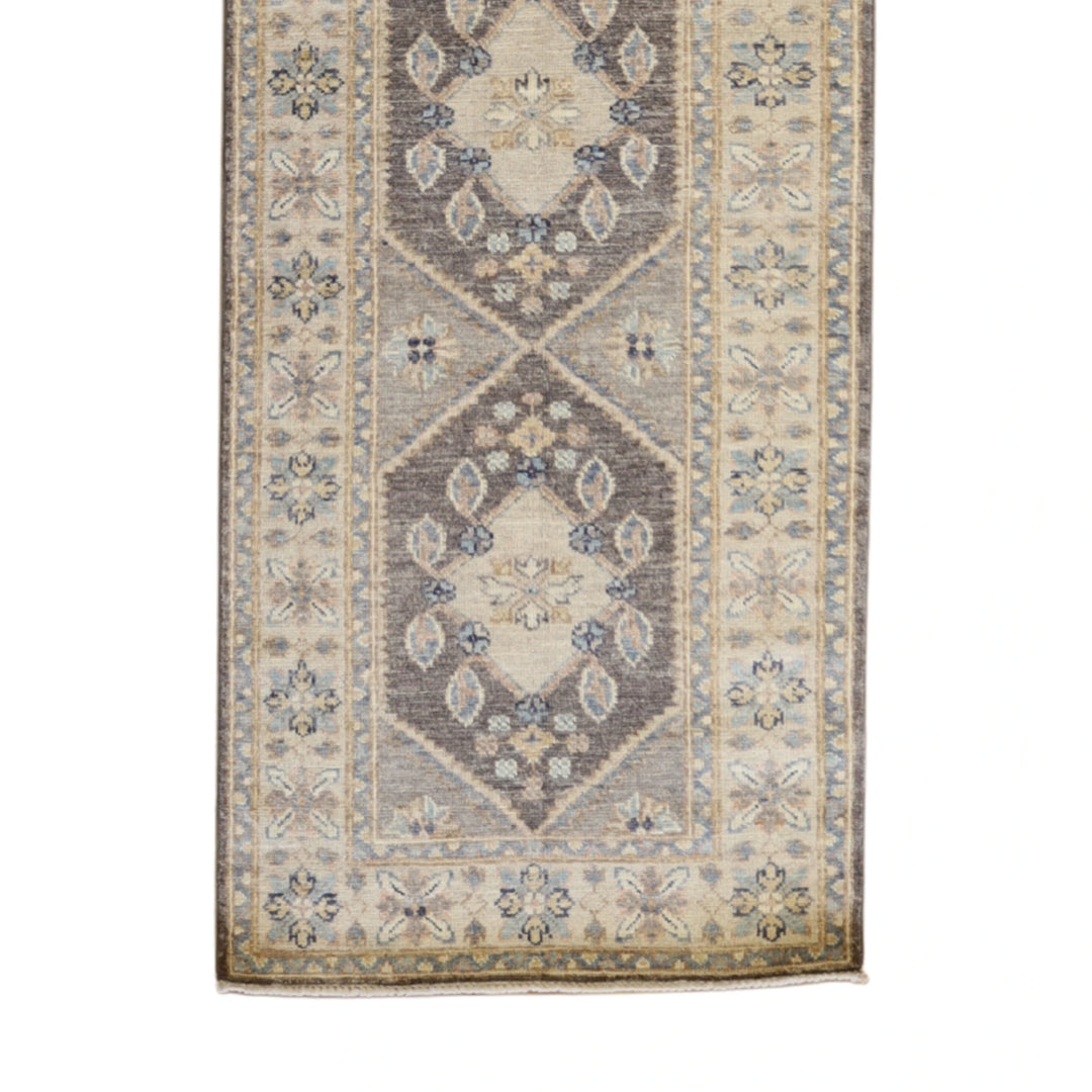 2'9" x 9'9" CHARCOAL AND GRAY PESHAWAR GEOMETRIC PAKISTANI RUG
