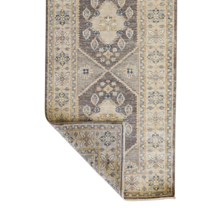 2'9" x 9'9" CHARCOAL AND GRAY PESHAWAR GEOMETRIC PAKISTANI RUG