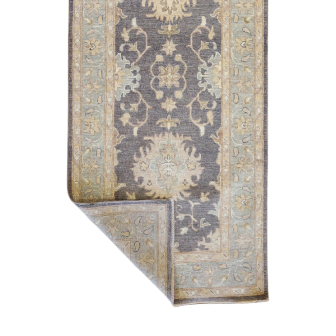 2'9" x 11'0" CHARCOAL AND BLUE PESHAWAR GEOMETRIC PAKISTANI RUG