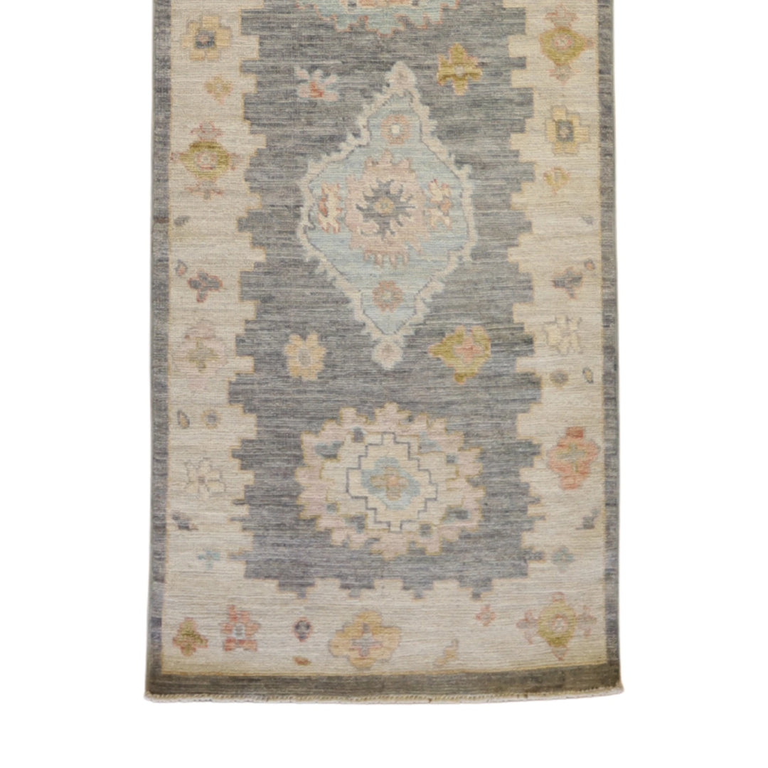 2'8" x 11'8" BLUE AND GRAY OUSHAK GEOMETRIC PAKISTANI RUG