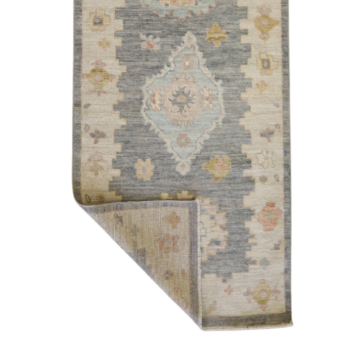2'8" x 11'8" BLUE AND GRAY OUSHAK GEOMETRIC PAKISTANI RUG